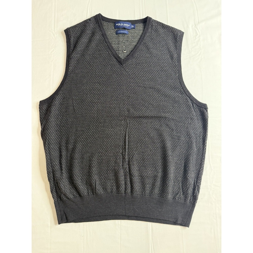 Polo Ralph Lauren Sweater Vest Men Large 100% Merino Wool Polka Dot *READ*